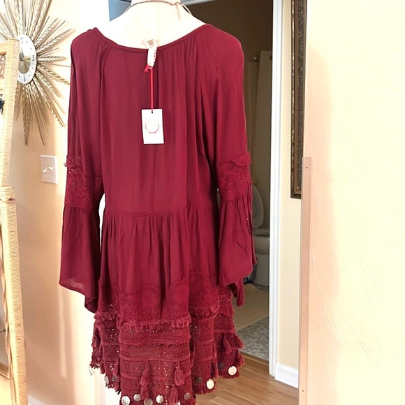 NWT,Raga,Gold Coins Embellish the Bottom, Burgundy Lace Dress,Size M - Picture 3 of 11